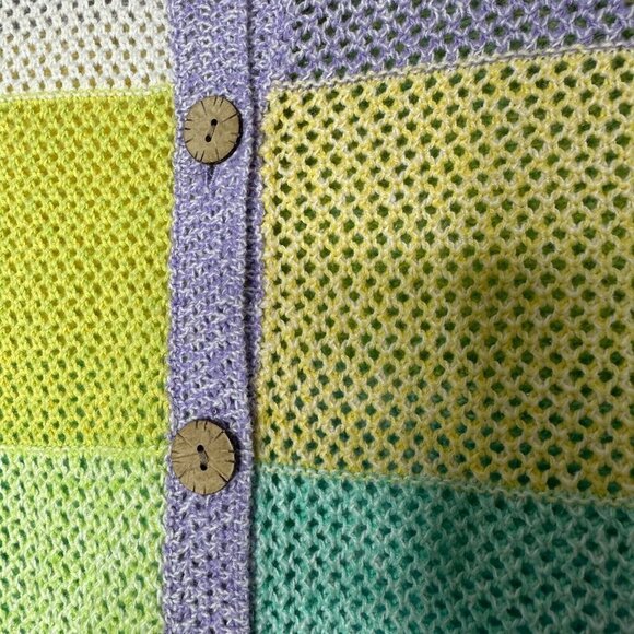 Open Knit Cardigan Sweater Size PL Coastal Grandma Squares - Picture 3 of 10